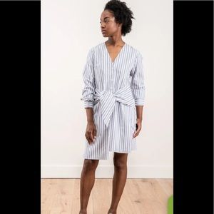 Tibi “Liam” white/blue/black stripe shirt dress